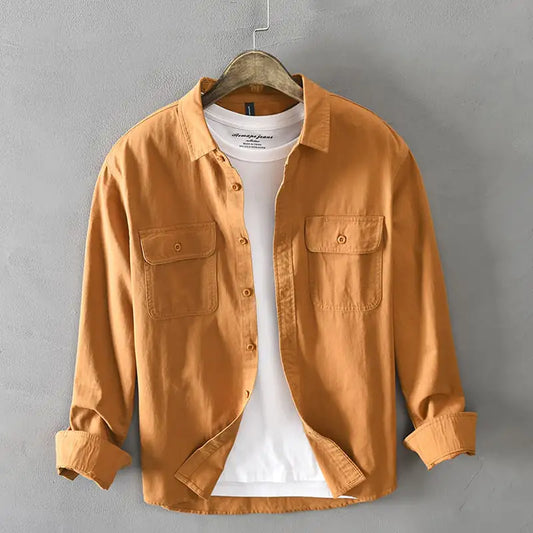 Trendy Loose White Long-Sleeved Cotton Shirt for Men